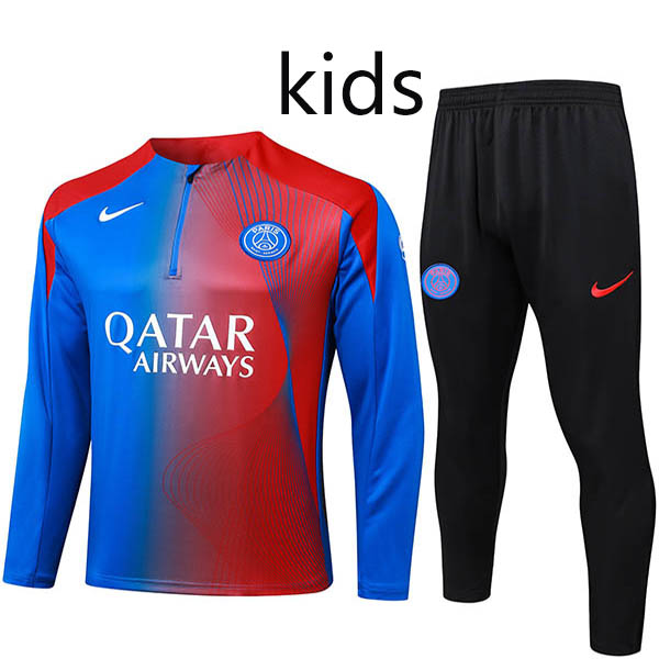 Paris saint-germain ensemble survêtement enfant bleu rouge uniforme junior mini-kit d'entraînement 2025-2026