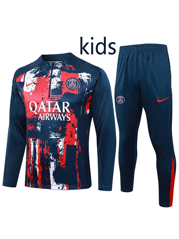 Paris saint-germain tracksuit kids kit navy red soccer pants suit sports set zipper necked cleats youth uniform children football mini training kit 2024-2025