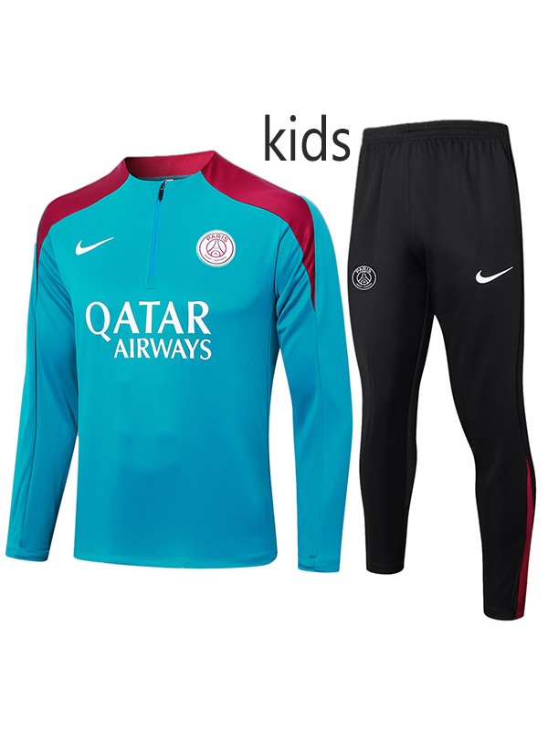 Paris saint-germain tracksuit kids kit soccer pants suit sports set zipper necked cleats youth acid blue uniform children football mini training kit 2024-2025