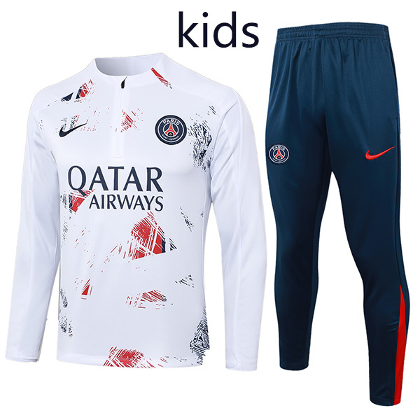 Paris saint-germain tracksuit kids kit soccer pants suit sports set zipper necked cleats youth white navy uniform children football mini training kit 2024-2025