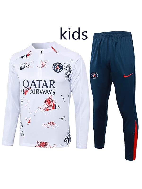 Paris saint-germain tracksuit kids kit soccer pants suit sports set zipper necked cleats youth white navy uniform children football mini training kit 2024-2025