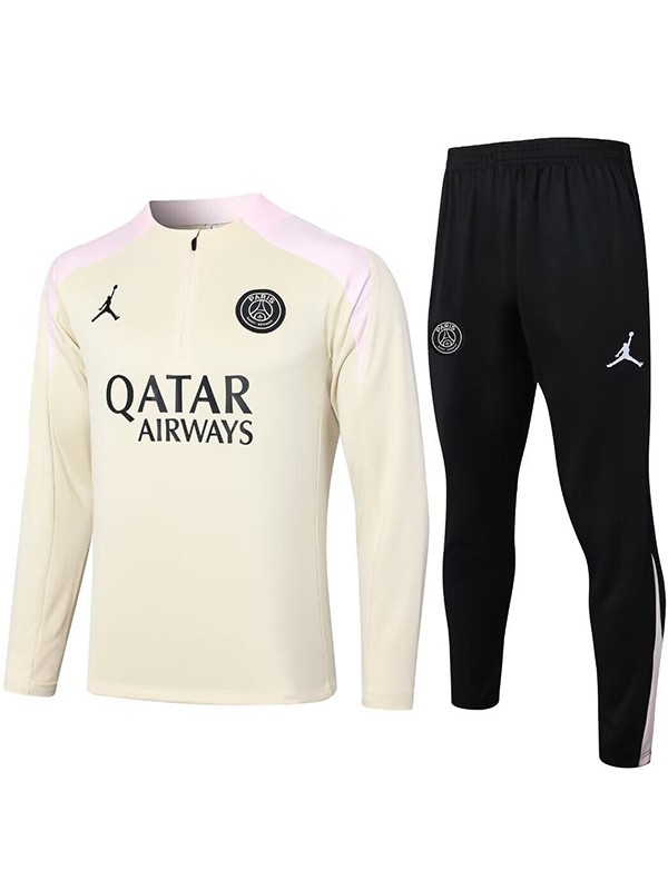 Paris saint-germain survêtement de football pantalon costume ensemble de sport uniforme à col demi-fermeture éclair tenue d'entraînement de football homme abricot 2024-2025