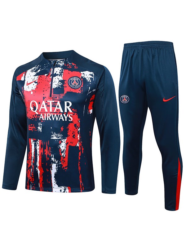 Paris saint-germain tracksuit soccer suit sports set zipper-necked uniform men's navy red clothes football training kit 2024-2025