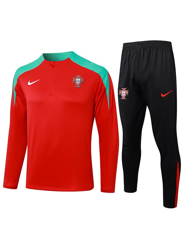 Portugal tracksuit soccer suit sports set zipper-necked uniform men's clothes football training red black kit 2024-2025