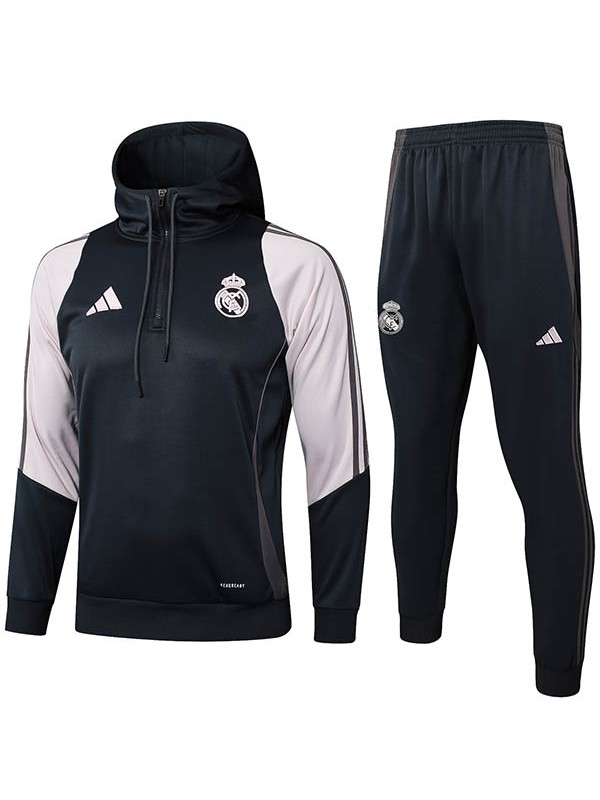 Real madrid hoodie jacket football sportswear tracksuit zipper-neck men's dark gray training kit outdoor soccer coat 2024-2025