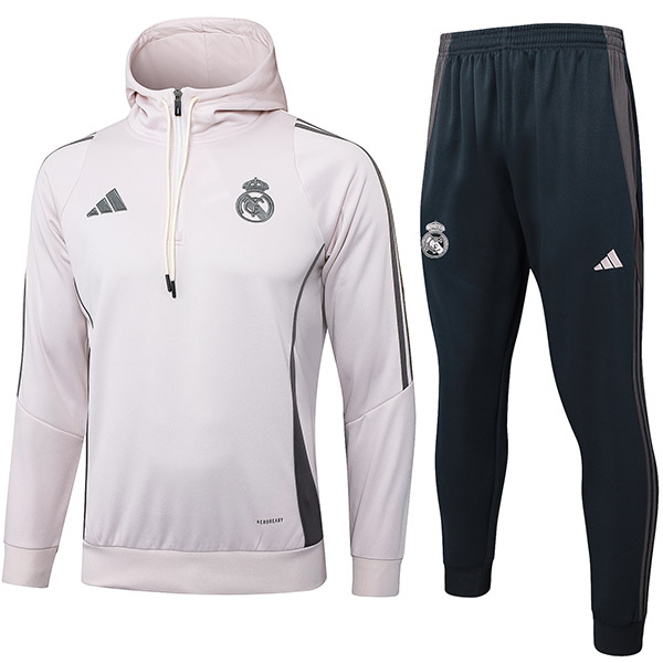 Real madrid hoodie jacket football sportswear tracksuit zipper-neck men's light pink training kit outdoor soccer coat 2024-2025