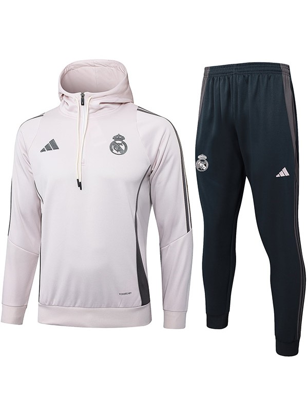 Real madrid hoodie jacket football sportswear tracksuit zipper-neck men's light pink training kit outdoor soccer coat 2024-2025