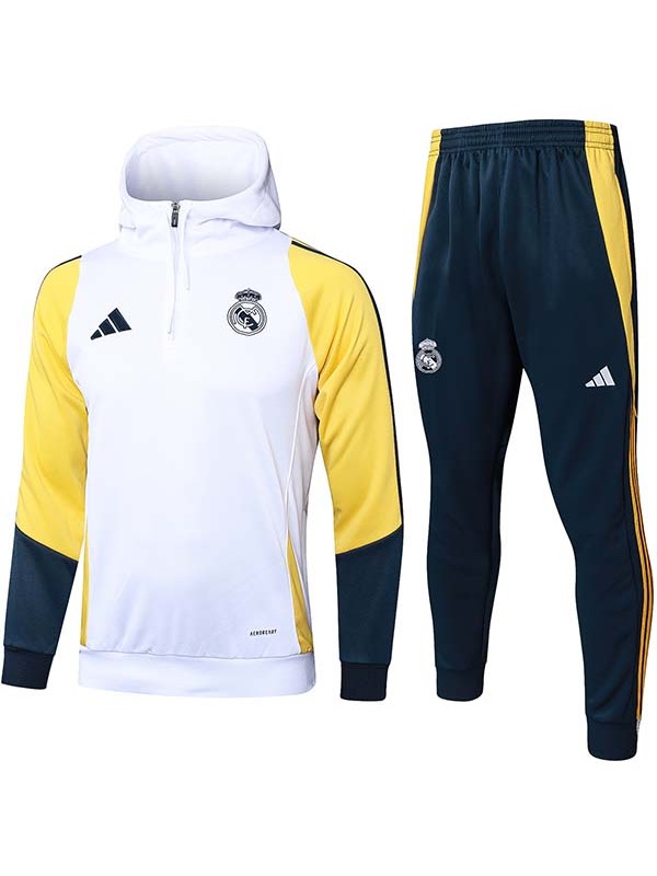 Real madrid hoodie jacket football sportswear tracksuit zipper-neck men's white navy training kit outdoor soccer coat 2024-2025