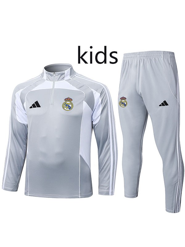 Real madrid ensemble survêtement enfant gris clair uniforme junior mini-kit d'entraînement 2025-2026
