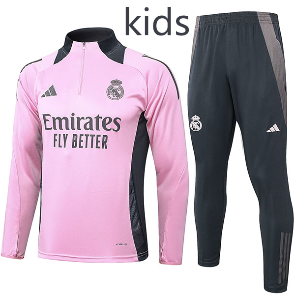Real madrid tracksuit kids kit soccer pants suit sports set zipper necked cleats youth uniform children football mini pink training kit 2024-2025