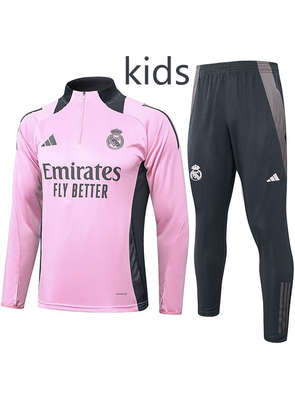Real madrid tracksuit kids kit soccer pants suit sports set zipper necked cleats youth uniform children football mini pink training kit 2024-2025