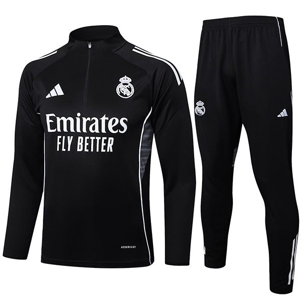 Real Madrid survêtement ensemble de sport noir avec pantalon et col zippé vêtements homme tenue d'entraînement de football 2025-2026
