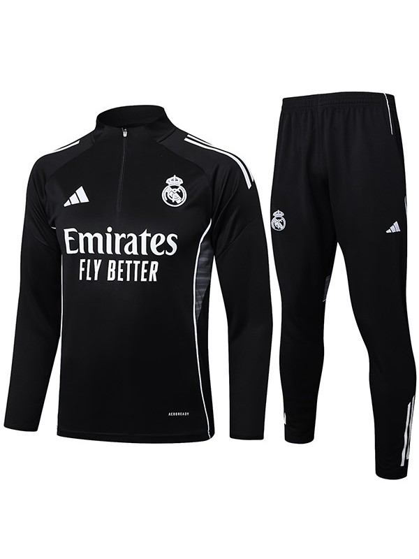 Real Madrid survêtement ensemble de sport noir avec pantalon et col zippé vêtements homme tenue d'entraînement de football 2025-2026