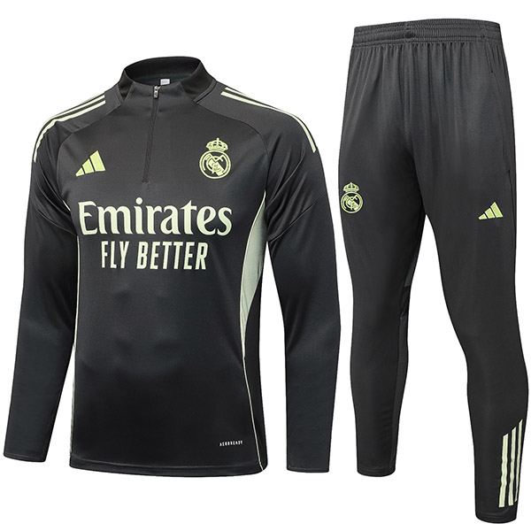 Real Madrid survêtement de football avec pantalon et ensemble de sport demi-fermeture éclair col uniforme pour homme noir et vert vêtements d'entraînement de football 2025-2026