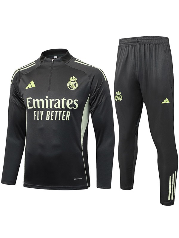 Real Madrid survêtement de football avec pantalon et ensemble de sport demi-fermeture éclair col uniforme pour homme noir et vert vêtements d'entraînement de football 2025-2026