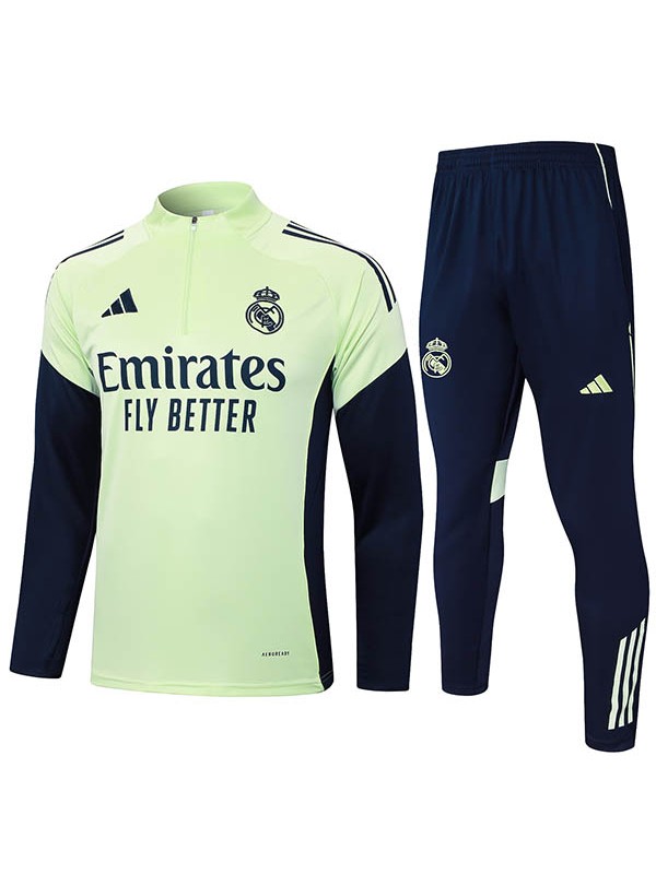 Real madrid survêtement de football pantalon ensemble de sport vert clair col demi-zip uniforme vêtements pour hommes kit d'entraînement de football 2025-2026