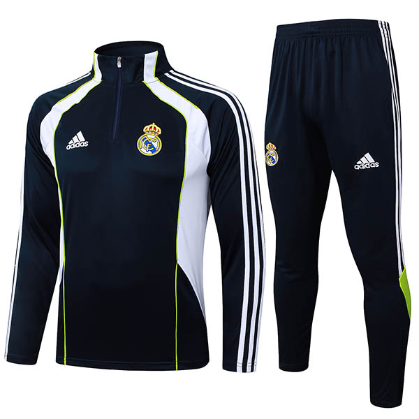 Real madrid survêtement de football pantalon, ensemble de sport bleu sarcelle col demi-zip uniforme vêtements pour hommes kit d'entraînement de football 2025-2026
