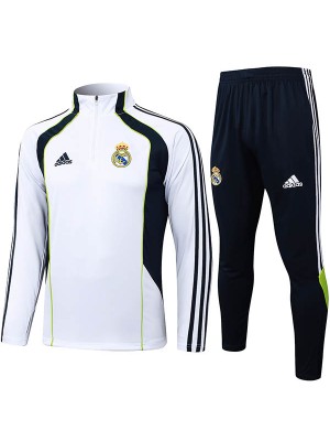 Real madrid survêtement de football avec pantalon et ensemble de sport blanc sarcelle et demi-zip pour homme uniforme d'entraînement de football 2025-2026