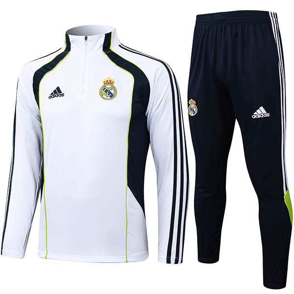 Real madrid survêtement de football avec pantalon et ensemble de sport blanc sarcelle et demi-zip pour homme uniforme d'entraînement de football 2025-2026