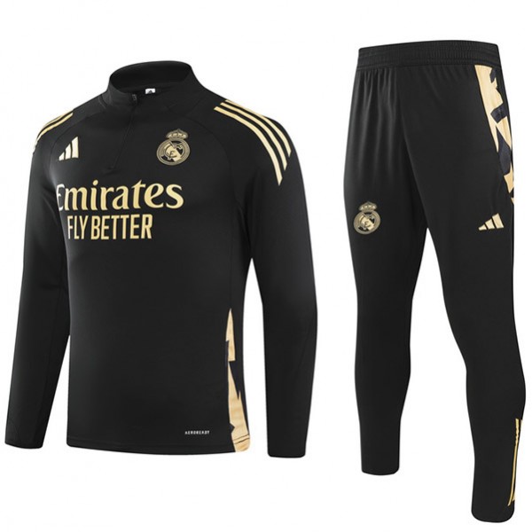 Real madrid tracksuit soccer suit sports set zipper-necked black gold uniform men's clothes football training kit 2024-2025