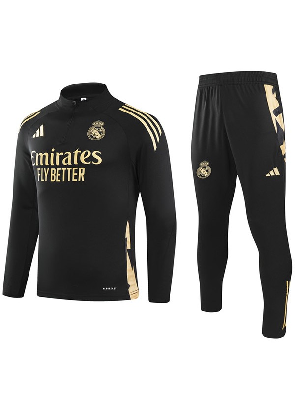 Real madrid tracksuit soccer suit sports set zipper-necked black gold uniform men's clothes football training kit 2024-2025