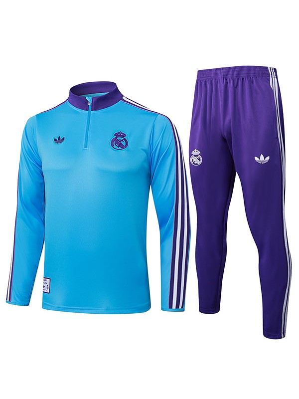 Real madrid survêtement de football ensemble de sport col zippé uniforme bleu vêtements pour hommes kit d'entraînement de football 2025-2026