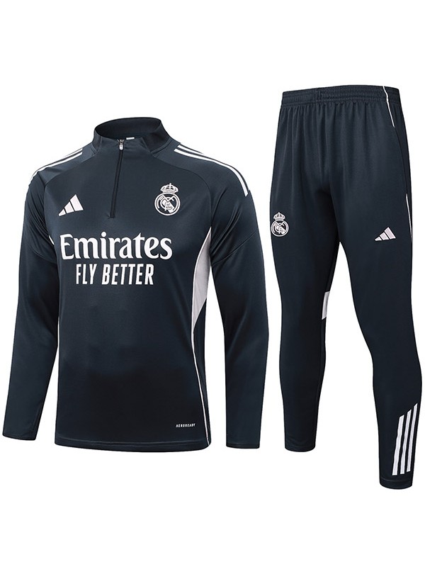 Real Madrid survêtement de football ensemble de sport col zippé gris et blanc uniforme pour homme vêtements d'entraînement de football 2025-2026