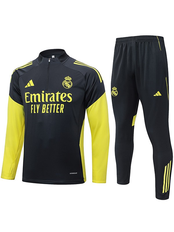 Real Madrid survêtement de football ensemble de sport col zippé, gris jaune uniforme vêtements pour hommes kit d'entraînement de football 2025-2026