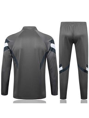 Real madrid survêtement de football ensemble de sport col zippé uniforme gris vêtements pour hommes kit d'entraînement de football 2024-2025