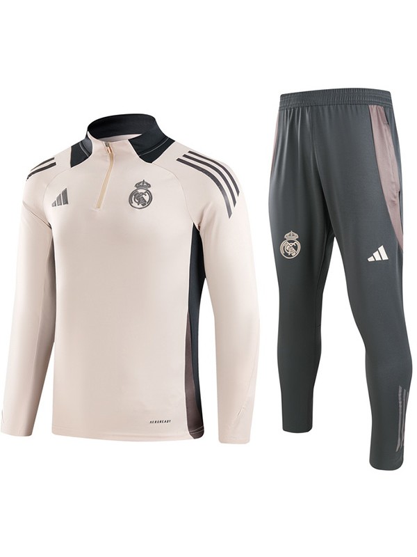 Real madrid tracksuit soccer suit sports set zipper-necked light gray uniform men's clothes football training kit 2024-2025