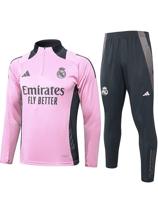 Real madrid survêtement de football ensemble de sport col zippé rose noir uniforme vêtements pour hommes kit d'entraînement de football 2024-2025