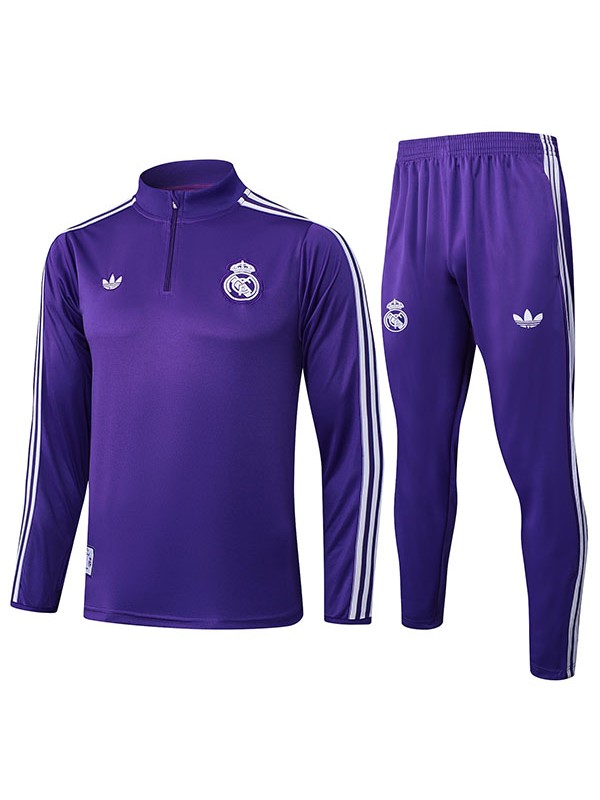 Real madrid survêtement de football ensemble de sport col zippé uniforme violet vêtements pour hommes kit d'entraînement de football 2025-2026
