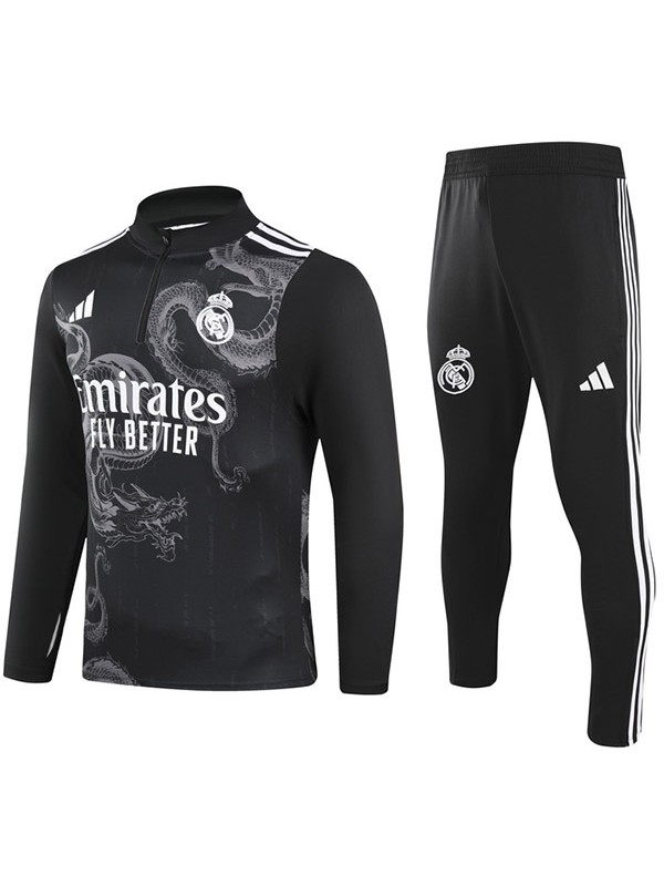 Real madrid tracksuit soccer suit sports set zipper-necked uniform men's black dragon clothes football training kit 2024-2025