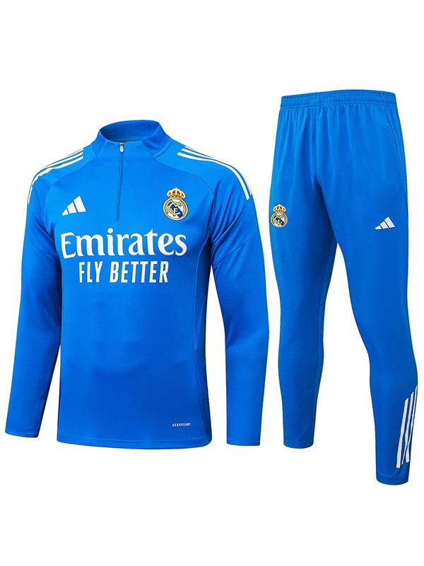 Real madrid tracksuit soccer suit sports set zipper-necked uniform men's light blue navy clothes football training kit 2025-2026