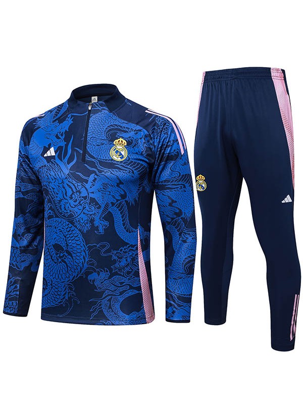 Real madrid tracksuit soccer suit sports set zipper-necked uniform men's blue navy clothes football training kit 2024-2025