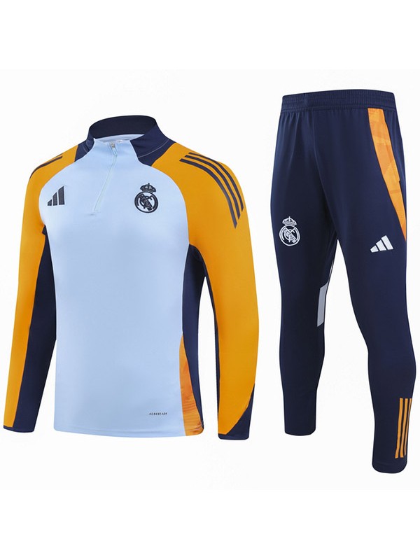 Real madrid tracksuit soccer suit sports set zipper-necked uniform men's clothes football training light blue orange kit 2024-2025