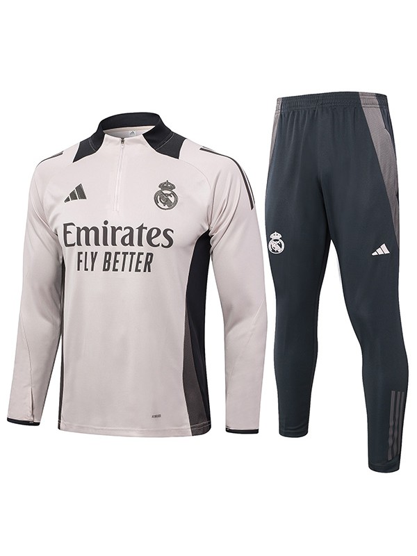 Real madrid tracksuit soccer suit sports set zipper-necked uniform men's clothes football training light gray kit 2024-2025