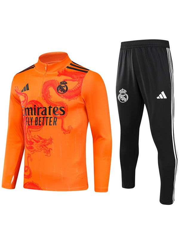 Real madrid tracksuit soccer suit sports set zipper-necked uniform men's clothes football training orange black kit 2024-2025