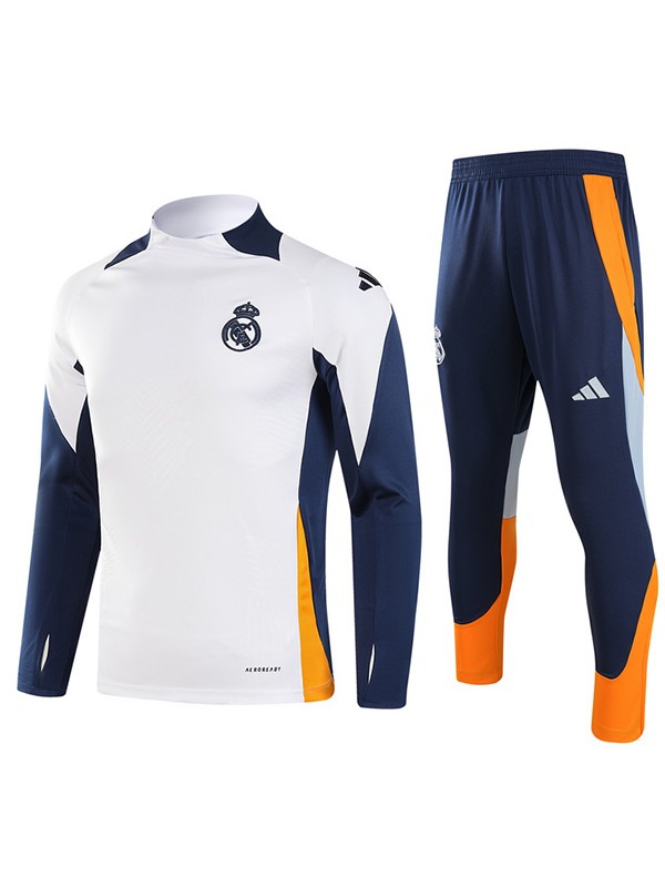 Real madrid tracksuit soccer suit sports set zipper-necked uniform men's clothes football training white navy kit 2024-2025