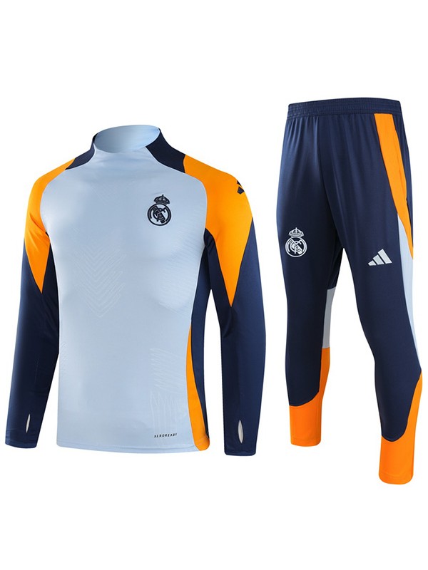 Real madrid tracksuit soccer suit sports set zipper-necked uniform men's light blue navy clothes football training kit 2024-2025