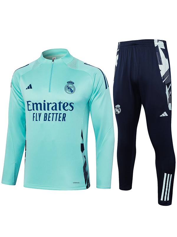 Real madrid tracksuit soccer suit sports set zipper-necked uniform men's light green clothes football training kit 2024-2025