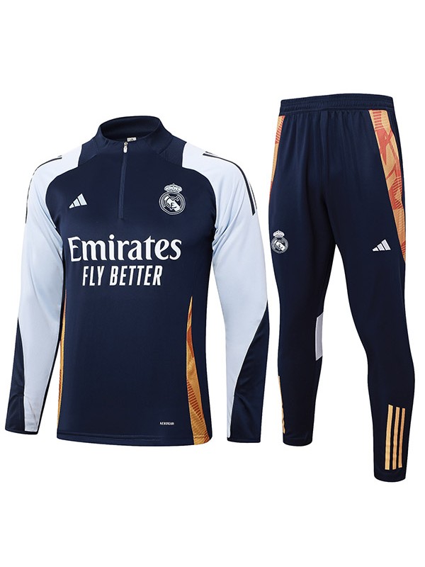 Real madrid tracksuit soccer suit sports set zipper-necked uniform men's navy white clothes football training kit 2024-2025