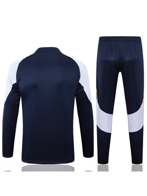 Real madrid tracksuit soccer suit sports set zipper-necked uniform men's navy white clothes football training kit 2024-2025