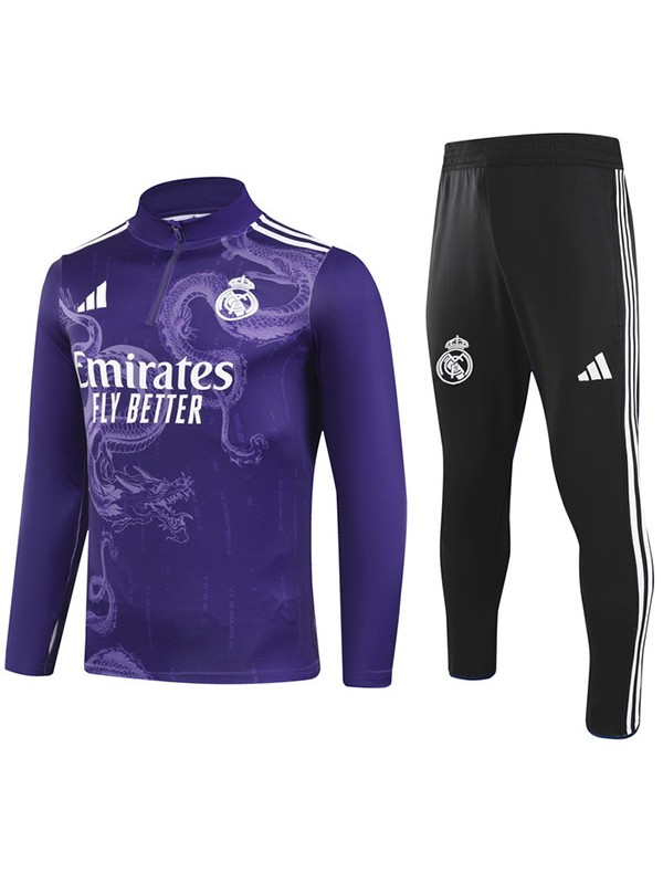 Real madrid tracksuit soccer suit sports set zipper-necked uniform men's purple dragon clothes football training kit 2024-2025