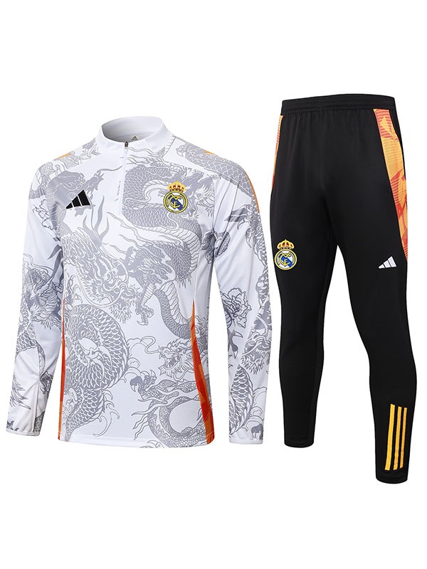 Real madrid tracksuit soccer suit sports set zipper-necked uniform men's white black clothes football training kit 2024-2025