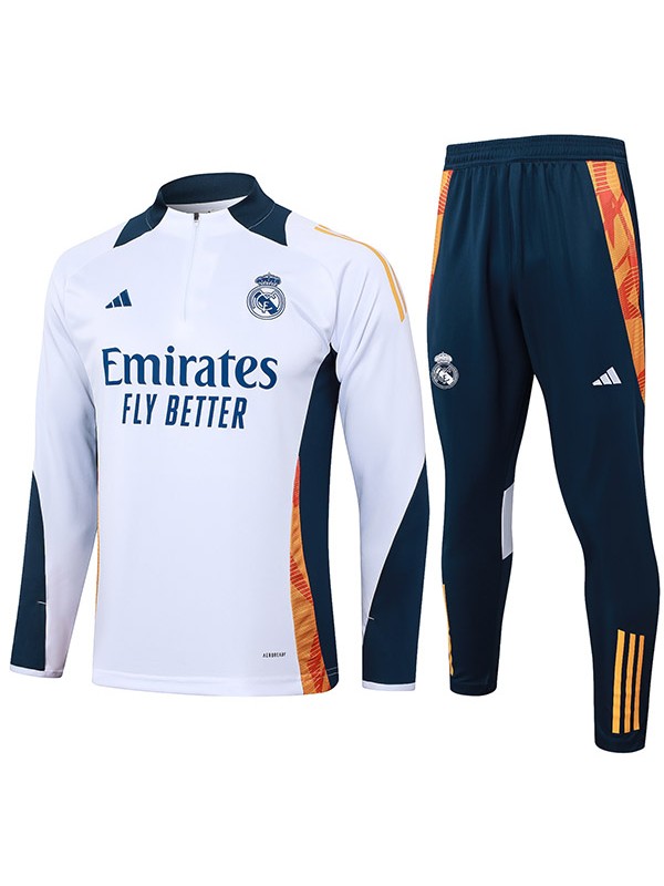 Real madrid tracksuit soccer suit sports set zipper-necked uniform men's white navy clothes football training kit 2024-2025