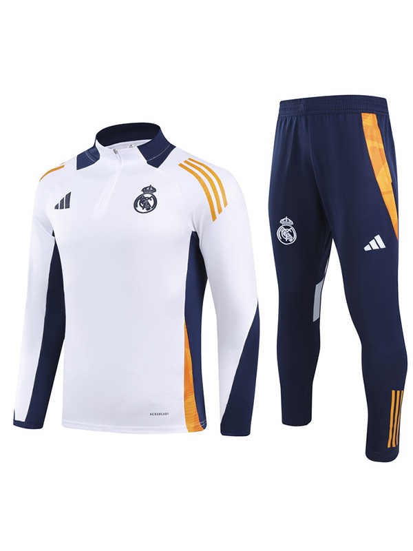 Real madrid tracksuit soccer suit sports set zipper-necked white navy uniform men's clothes football training kit 2024-2025