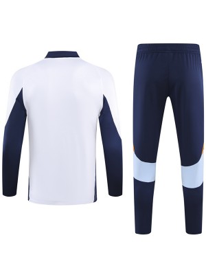 Real madrid tracksuit soccer suit sports set zipper-necked white navy uniform men's clothes football training kit 2024-2025