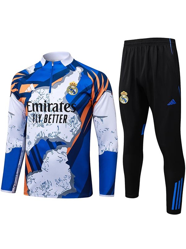 Real madrid tracksuit soccer suit sports set zipper-necked white navy uniform men's clothes football training kit 2025-2026