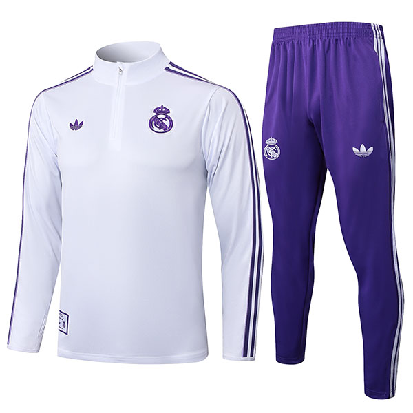 Real madrid survêtement de football ensemble de sport col zippé uniforme blanc vêtements pour hommes kit d'entraînement de football 2025-2026